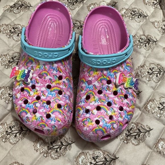 CROCS Shoes - CROCS Lisa Frank Pink Unicorn Clogs with Light Blue Strap